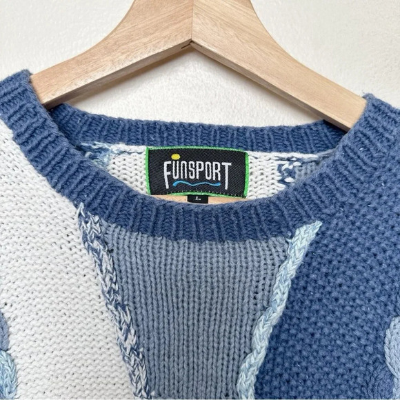 Funsport Womens Large Chunky Blue White Color Mix Ramie Sweater - Picture 12 of 16